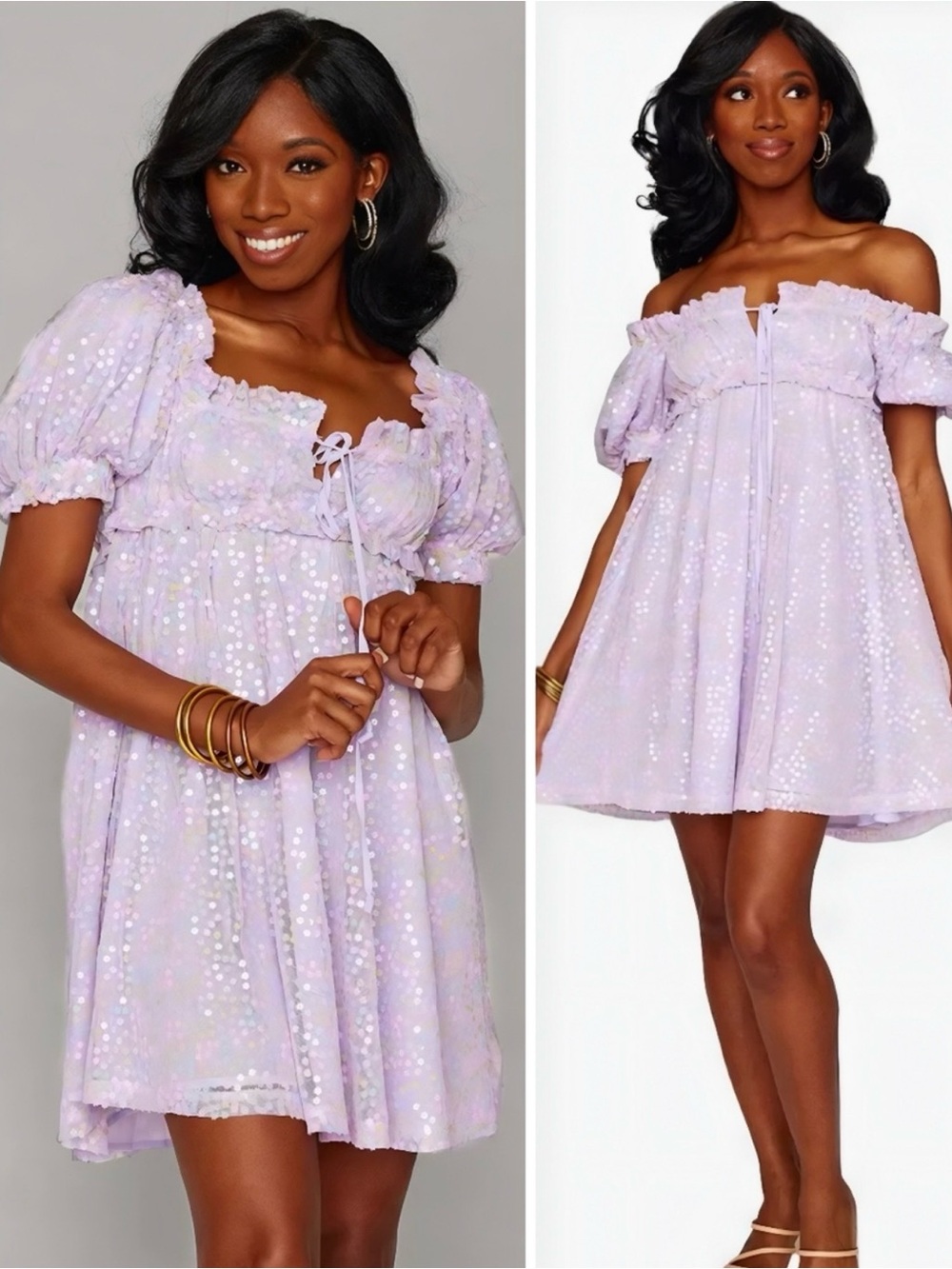 Buddy Love Lavender Puff Sleeve Sequin Daisy Dress